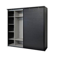 Intérieur armoire Rosie NOX vu de droite : étagères et tringle chromée côté droit