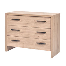 Commode Viola CASTELLA 3 tiroirs, plateau et corps mélamine chêne naturel, poignées noires
