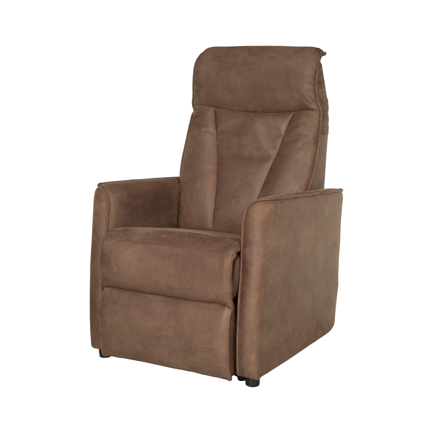 Fauteuil relax Levi en tissu brun foncé, vue de trois-quarts