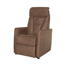Fauteuil relax Levi en tissu brun foncé, vue de trois-quarts