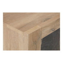 Salle à manger Sacha (Canyon Oak / Marmer / Nox), table basse détail assemblage d'angle du plateau chêne