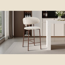Chaise de comptoir Coco — Tissu chiné, pied naturel ou noyer