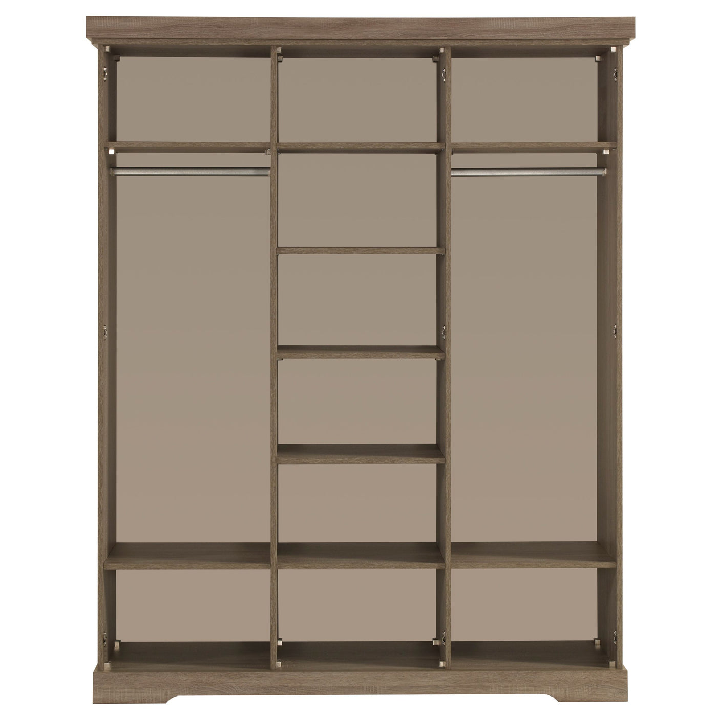 Intérieur de l'armoire 3 portes Ivette : penderies et étagères, décor TRUFFLE