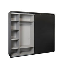 Intérieur armoire Rosie NOX de face : organisation penderie + étagères sur toute la hauteur