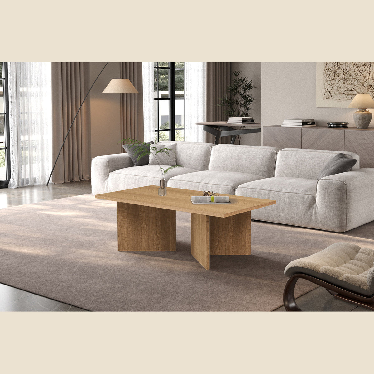 Table basse Litar — Effet travertin ou chêne