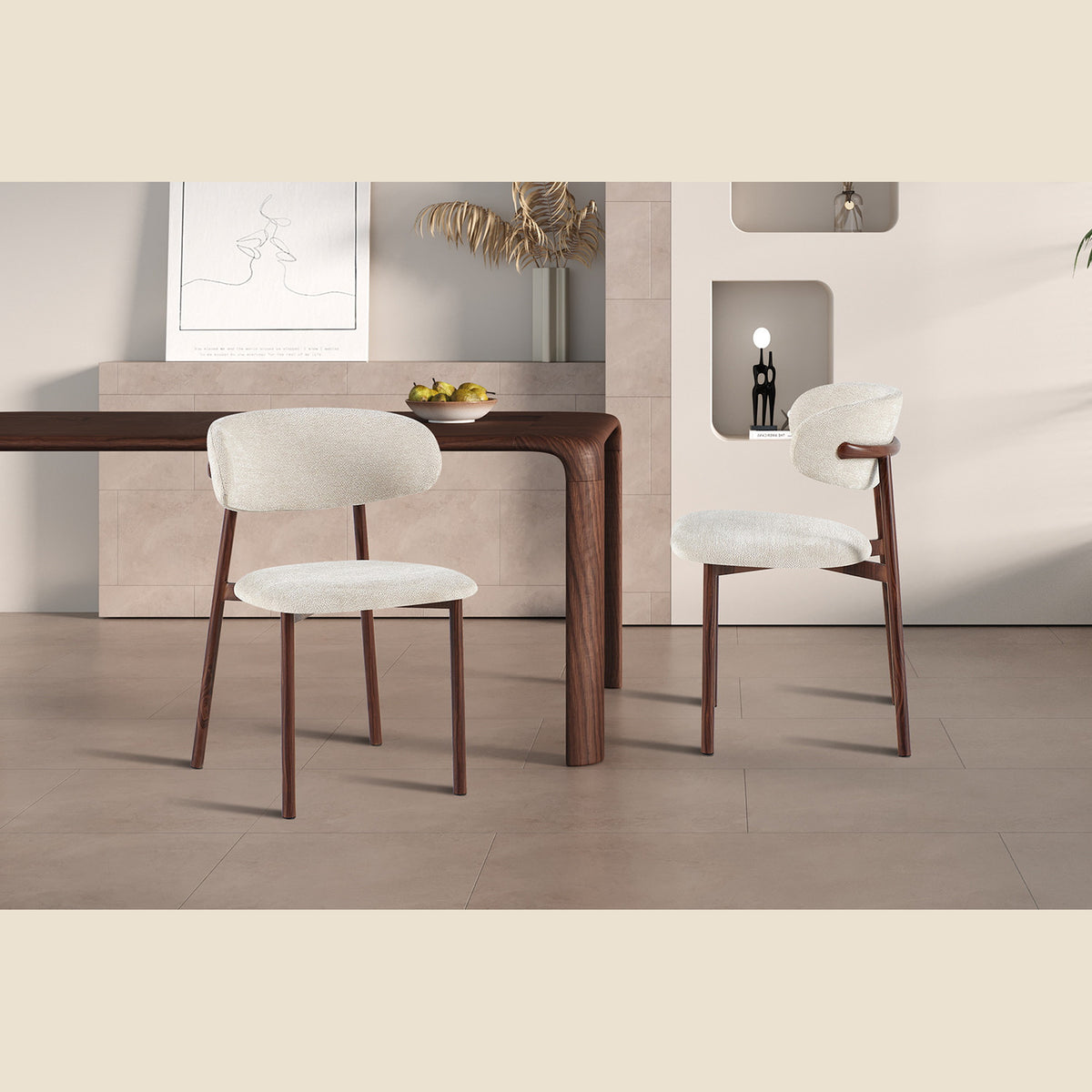 Chaise Coco — Tissu chiné, pied naturel, noyer ou gris