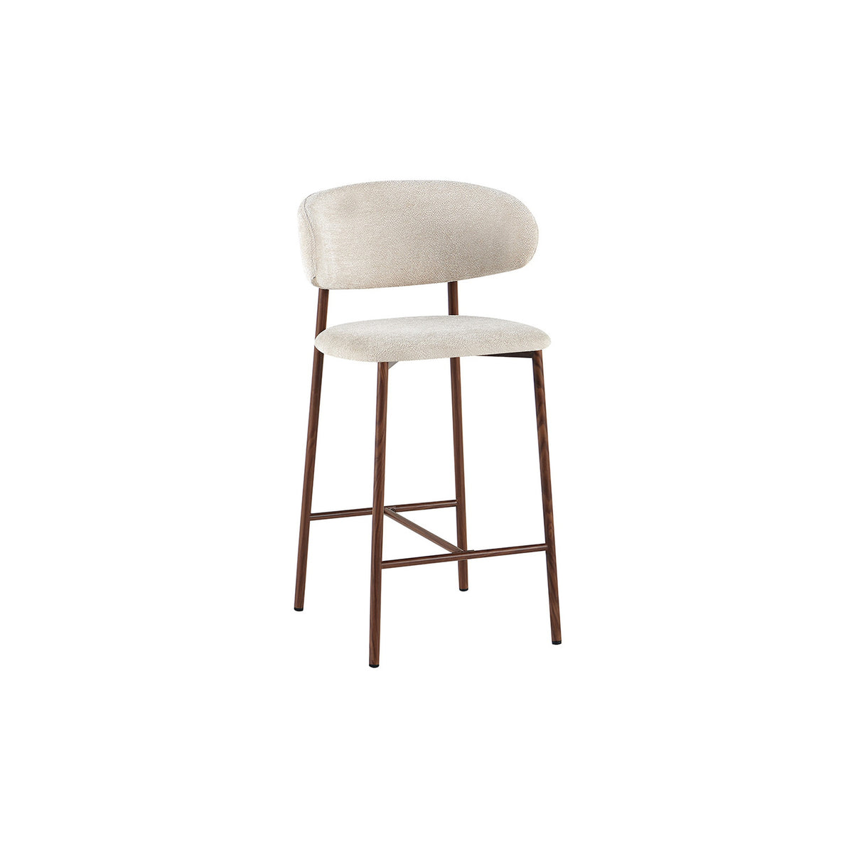 Chaise de comptoir Coco — Tissu chiné, pied naturel ou noyer