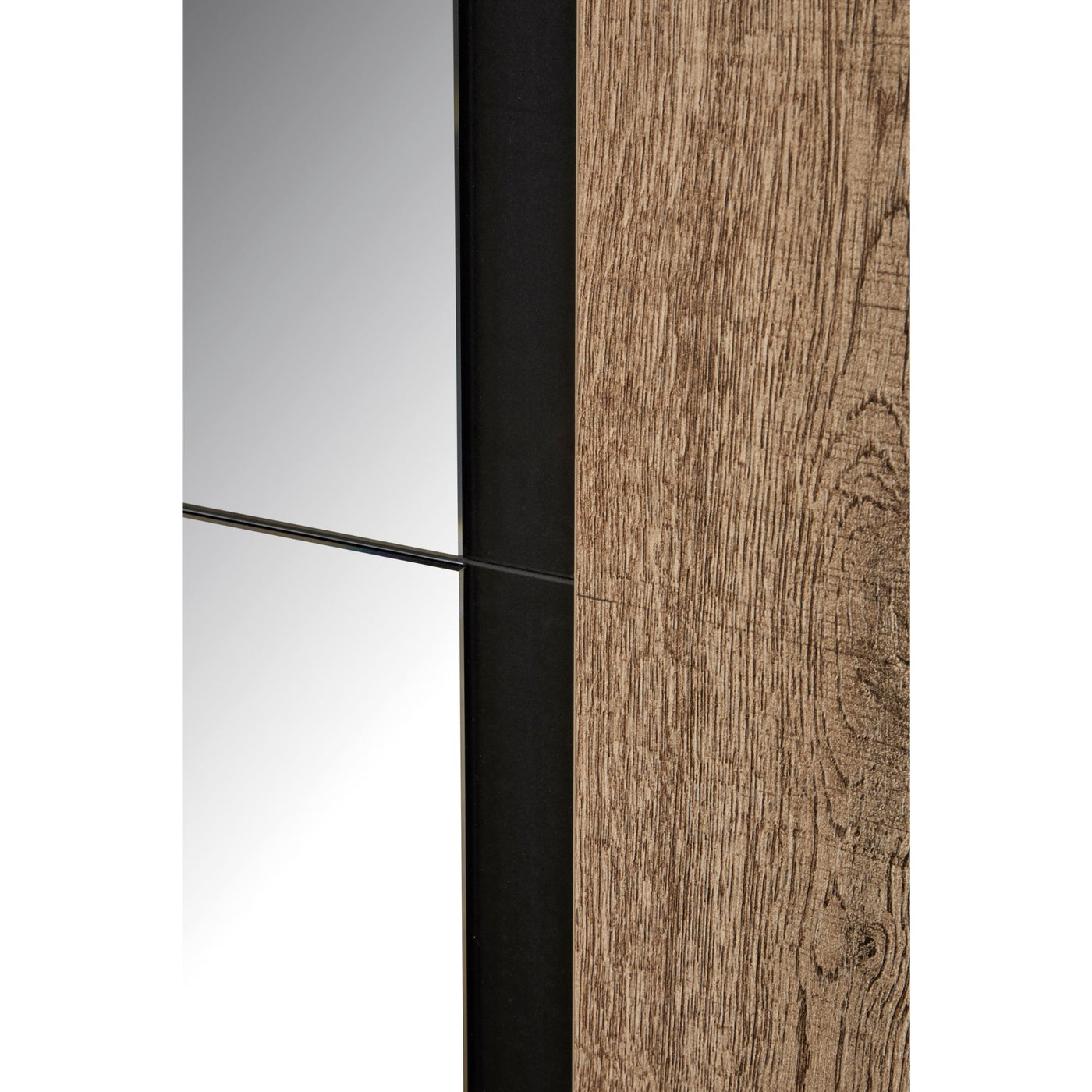 Détail panneau miroir et cadre SCARLET OAK de la porte coulissante, profilé noir mat
