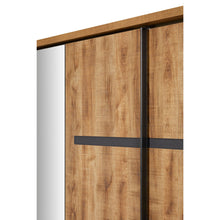 Détail armoire Pauline : porte chêne doré + miroir latéral et montant DARK STONE