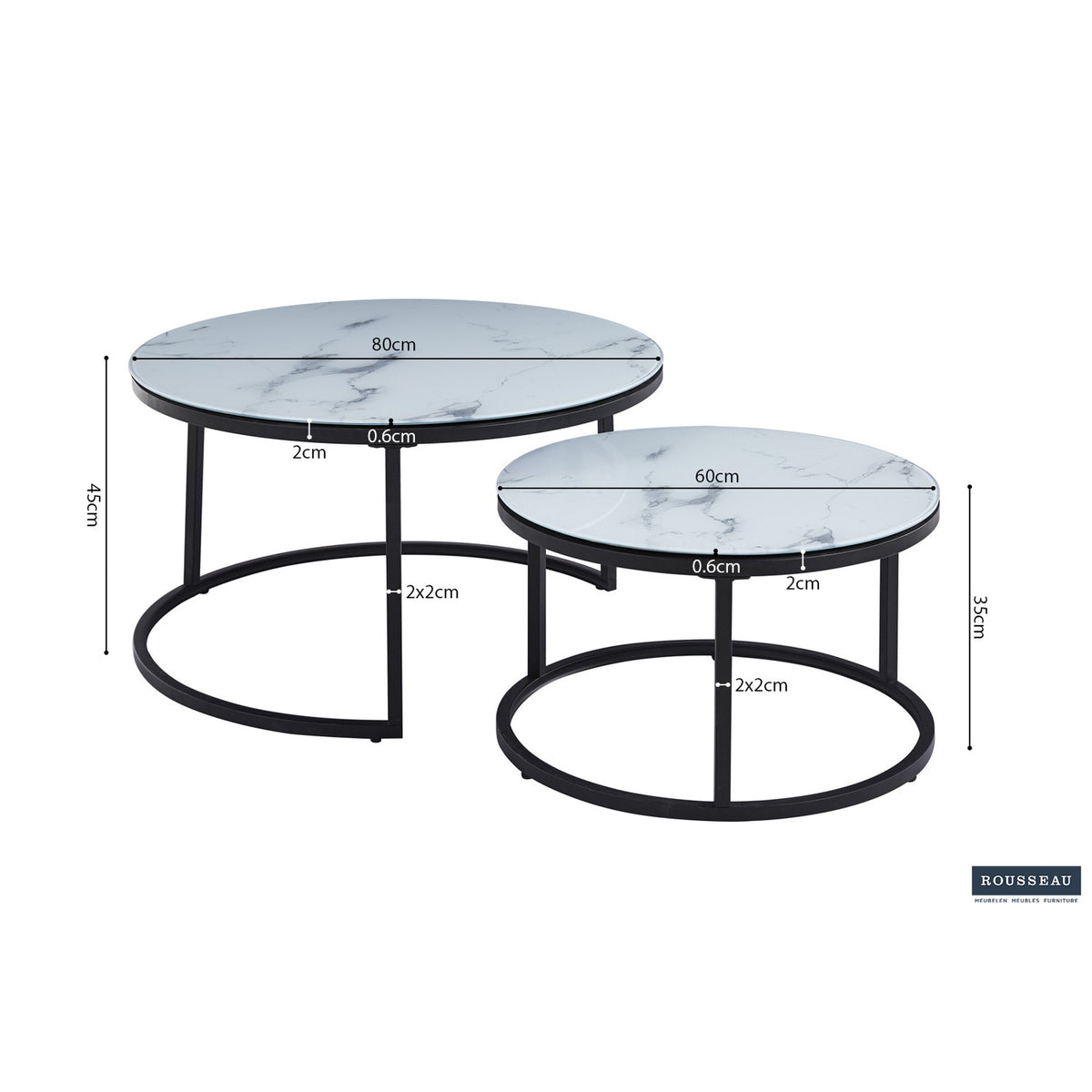 Tables basses gigognes Boston — Verre décor marbre