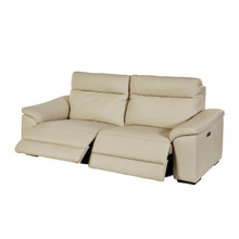 Canapé Mirabel 3 places cuir Beige — un seul repose-pieds déployé, l'autre fermé 