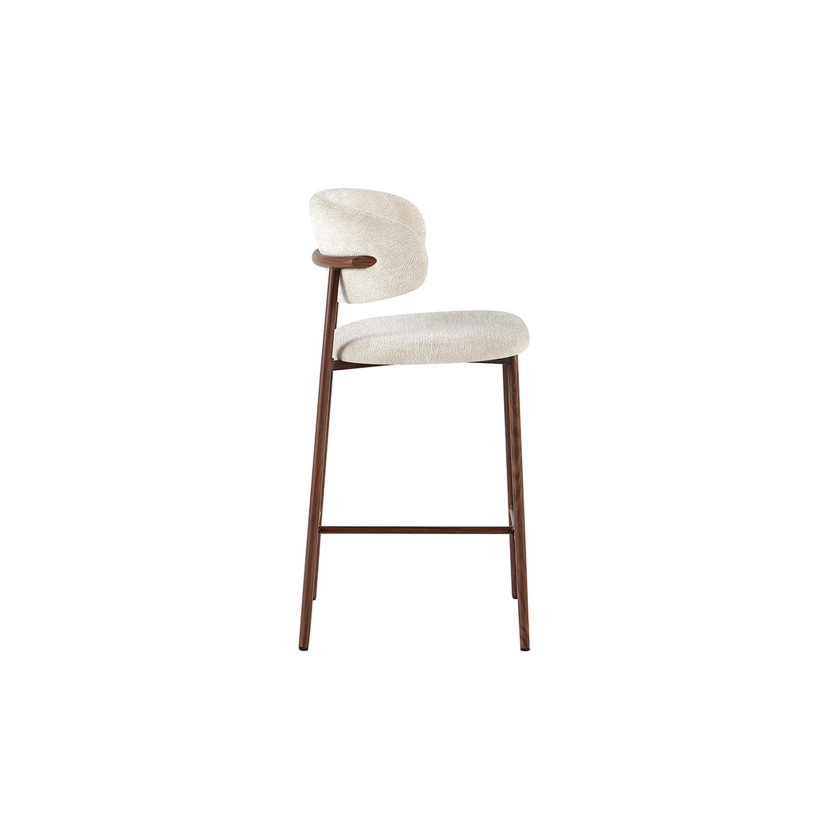 Chaise de comptoir Coco — Tissu chiné, pied naturel ou noyer