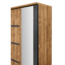 Angle supérieur armoire Pauline : miroir latéral et plateau chêne doré