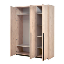 Intérieur de l'armoire 3 portes battantes Viola CASTELLA : penderie et doubles colonnes d'étagères