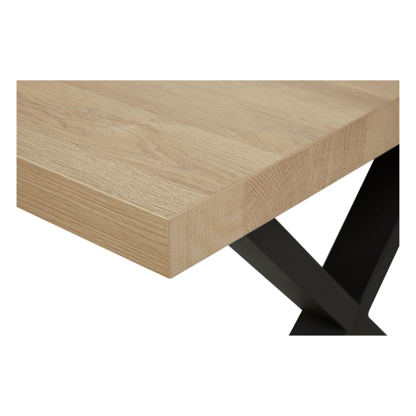 Salle à manger Marnix (French Oak), détail du chant du plateau et du croisement du piétement X