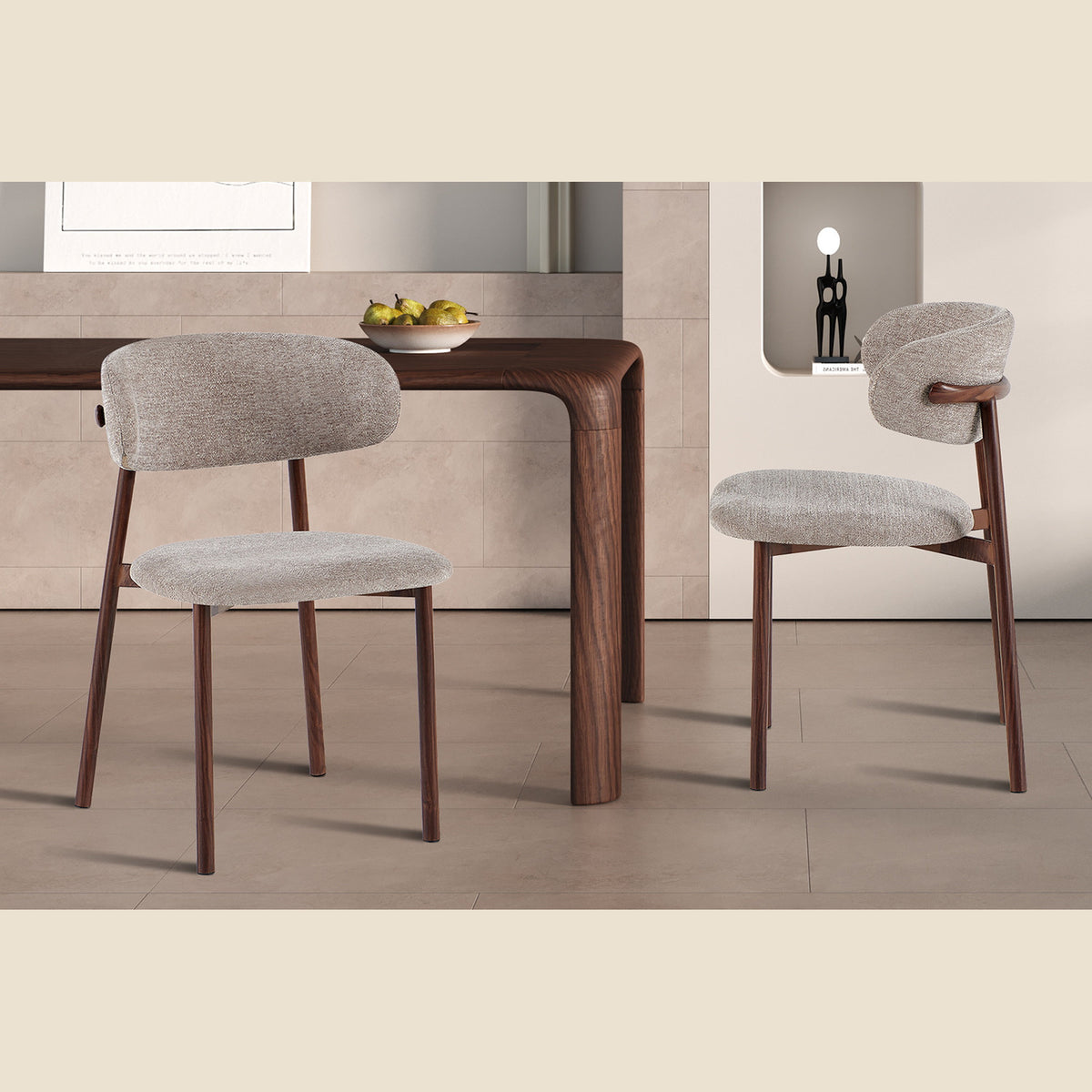Chaise Coco — Tissu chiné, pied naturel, noyer ou gris