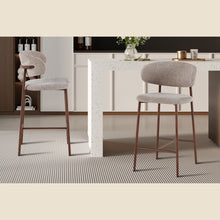 Chaise de comptoir Coco — Tissu chiné, pied naturel ou noyer