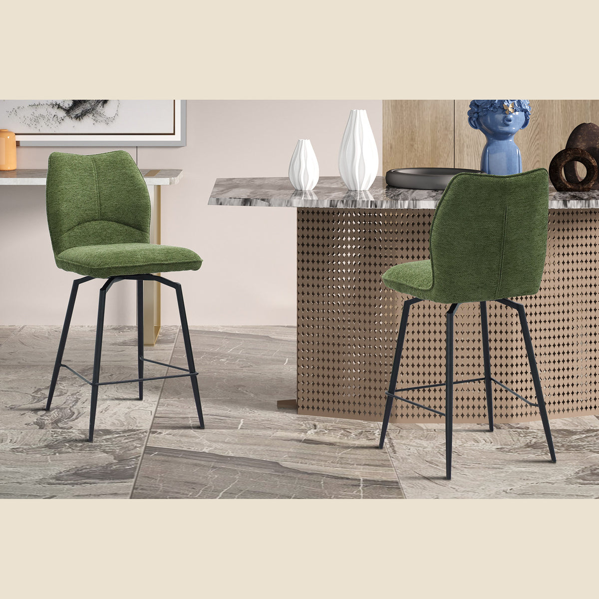 Chaise de comptoir Lara — Pivotante, tissu