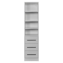 Rangement Systemix en décor papier sur panneaux de particules BLANC / ANTHRACITE, étagère ouverte blanche large à cinq tablettes, vue de face