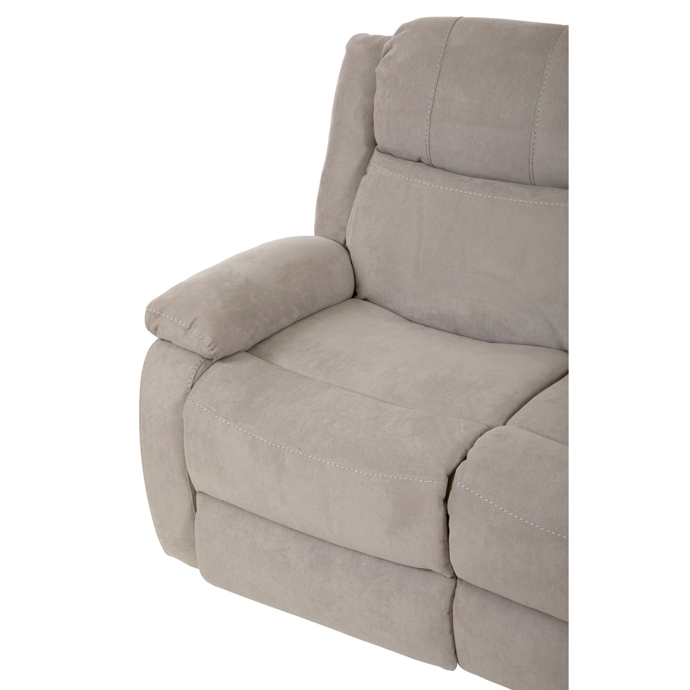 Détail piqûres et dossier rembourré en microfibre RHODES greige du canapé Jumet