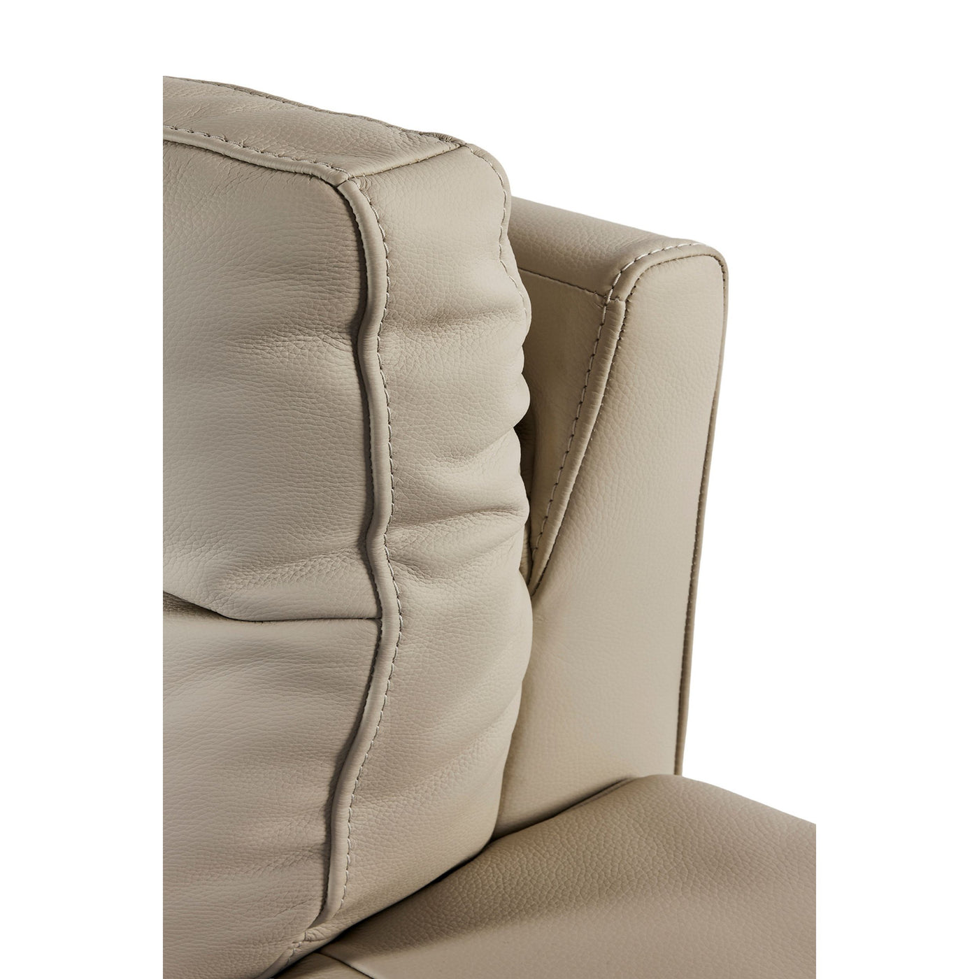 Dossier du canapé Mirabel cuir Beige — surpiqûres verticales et mousse rembourrée 