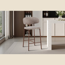 Chaise de comptoir Coco — Tissu chiné, pied naturel ou noyer