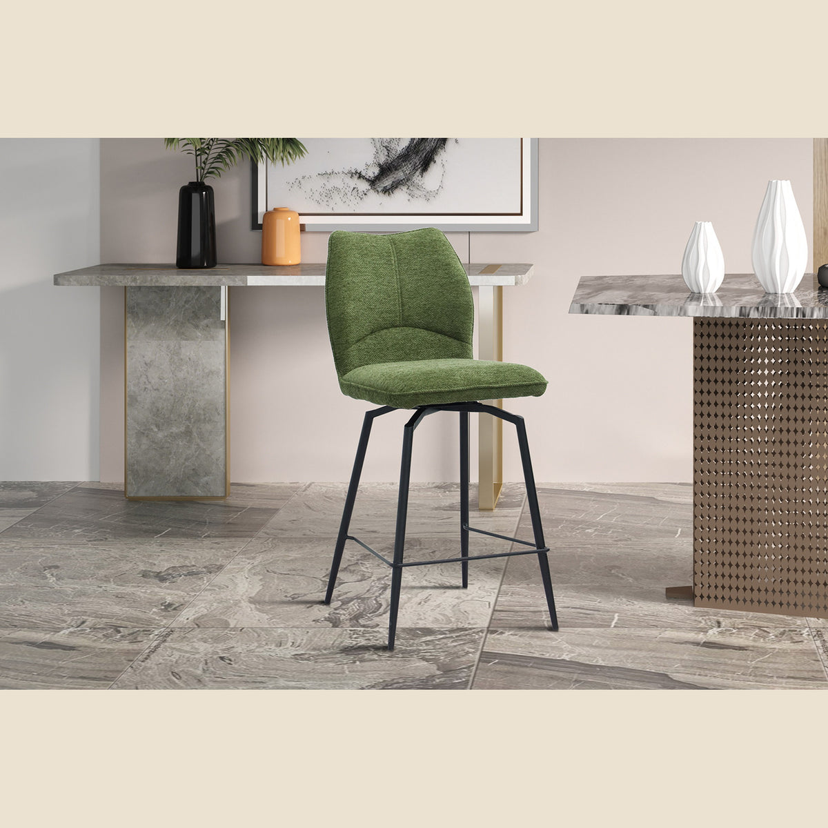 Chaise de comptoir Lara — Pivotante, tissu