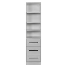 Rangement Systemix en décor papier sur panneaux de particules BLANC / ANTHRACITE, bibliothèque ouverte blanche large à cinq niveaux, vue de face