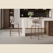 Chaise de comptoir Coco — Tissu chiné, pied naturel ou noyer