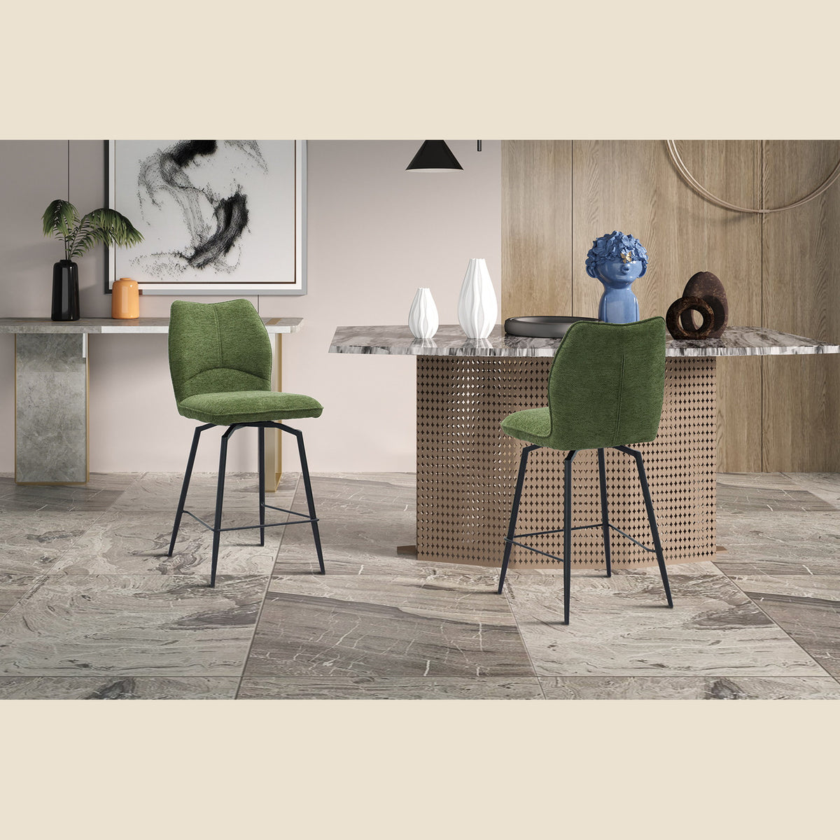Chaise de comptoir Lara — Pivotante, tissu