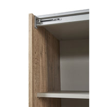 Coin supérieur armoire Olivia : rail coulissant aluminium et première étagère intérieure