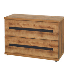 Commode Pauline 2 tiroirs fermés, décor chêne doré et poignées DARK STONE