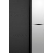 Détail porte miroir armoire Rosie NOX : porte NOX et porte miroir côte à côte, profil noir mat