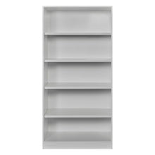 Rangement Systemix en décor papier sur panneaux de particules BLANC / ANTHRACITE, intérieur d'armoire blanche sans portes avec penderie et tablettes inférieures