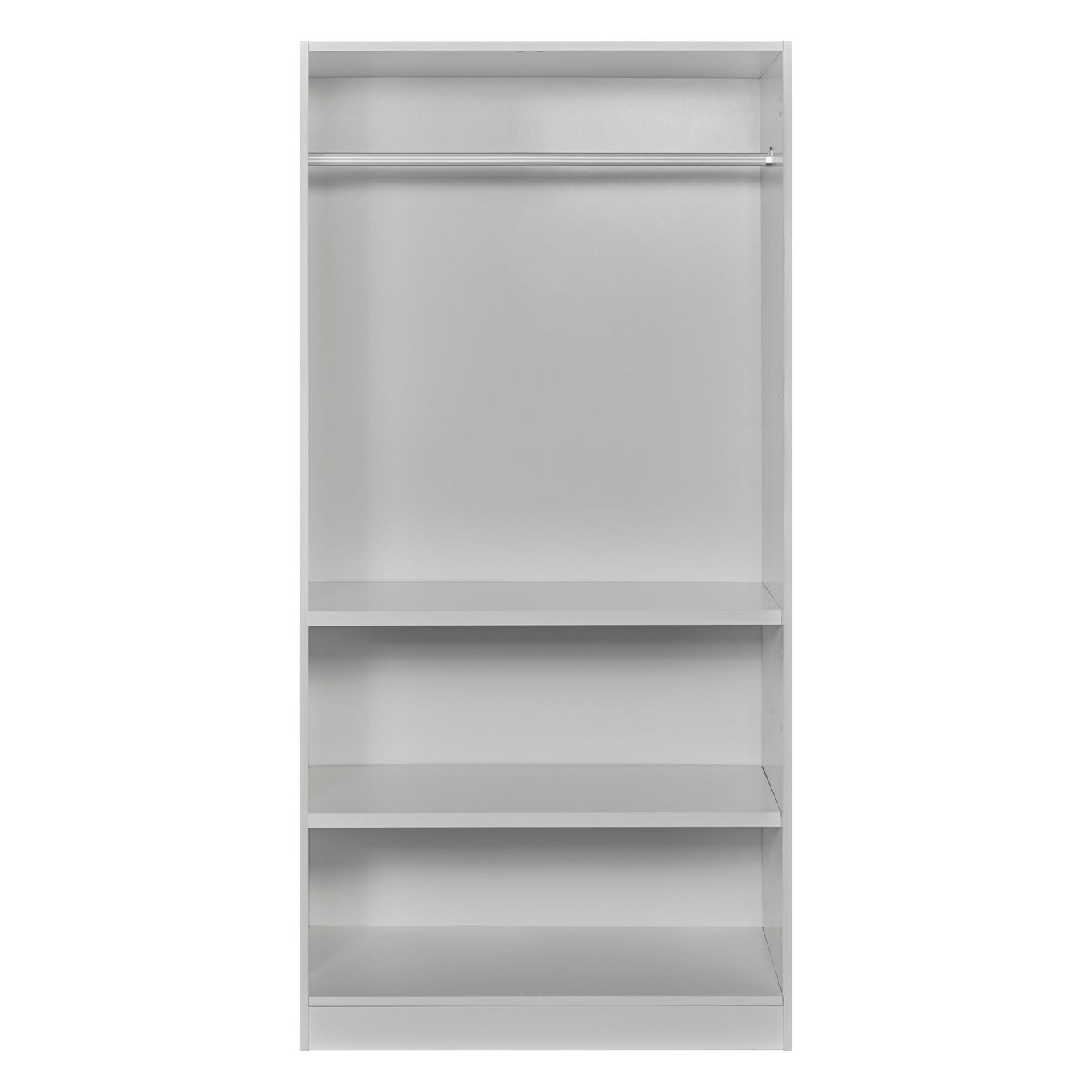 Rangement Systemix en décor papier sur panneaux de particules BLANC / ANTHRACITE, armoire deux portes blanche fermée à poignées noires, vue de face
