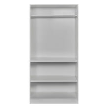 Rangement Systemix en décor papier sur panneaux de particules BLANC / ANTHRACITE, armoire deux portes blanche fermée à poignées noires, vue de face