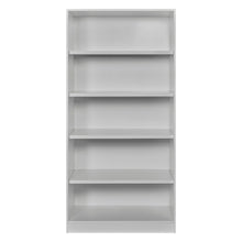 Rangement Systemix en décor papier sur panneaux de particules BLANC / ANTHRACITE, armoire deux portes anthracite fermée à poignées noires et caisson blanc, vue de face