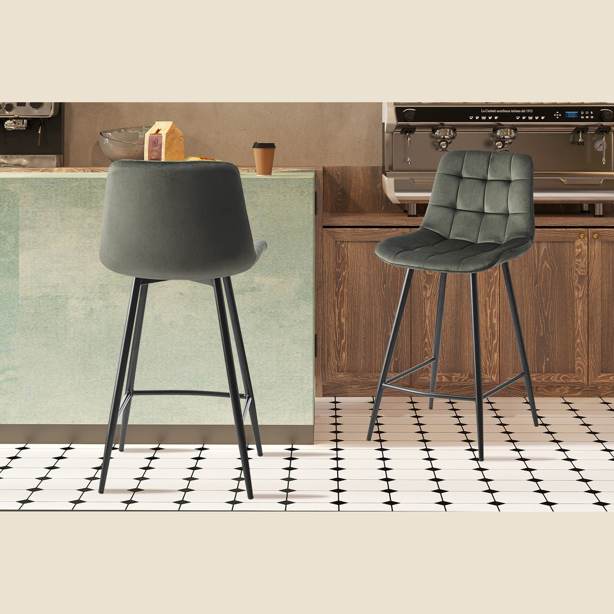 Chaise de comptoir Juta — Velours