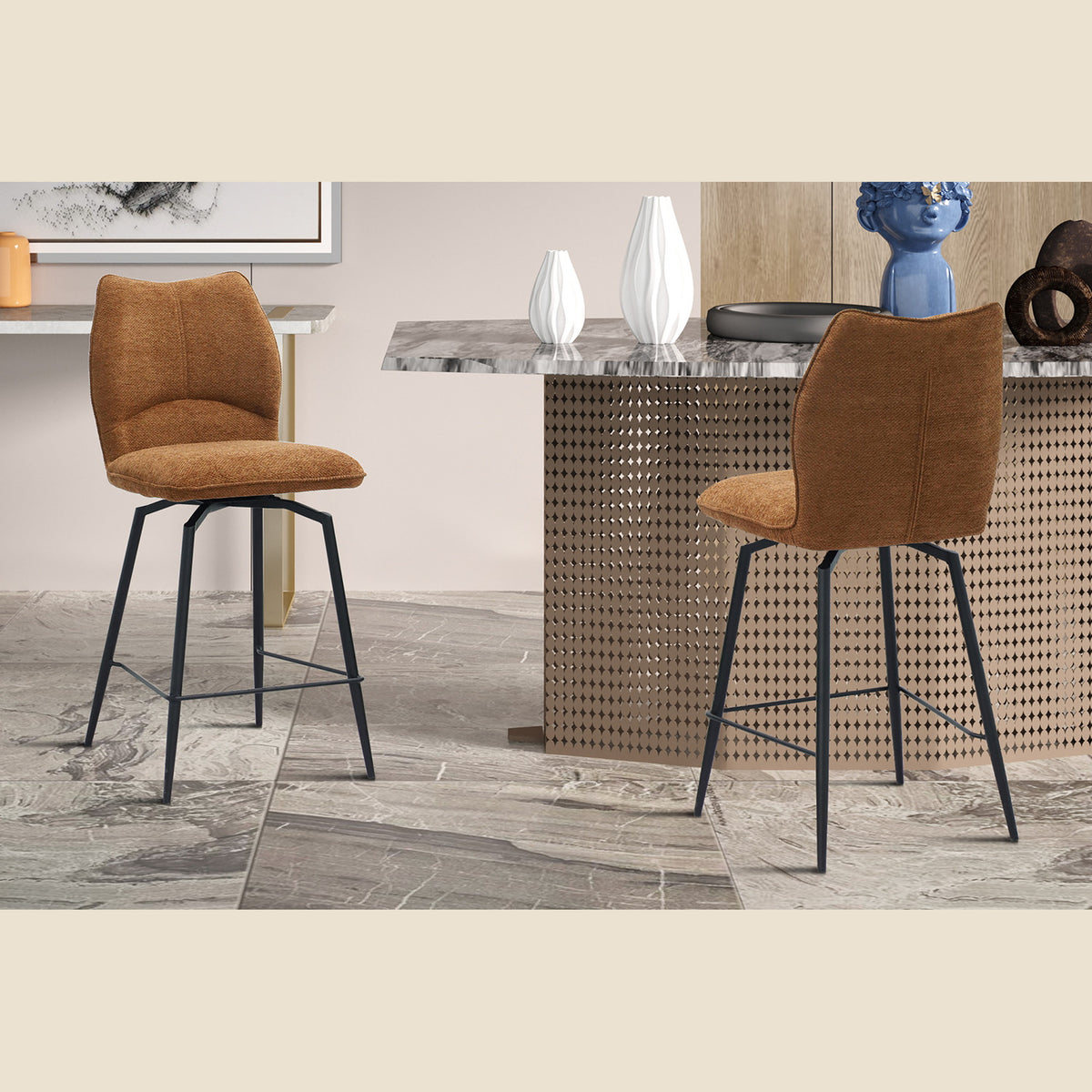 Chaise de comptoir Lara — Pivotante, tissu