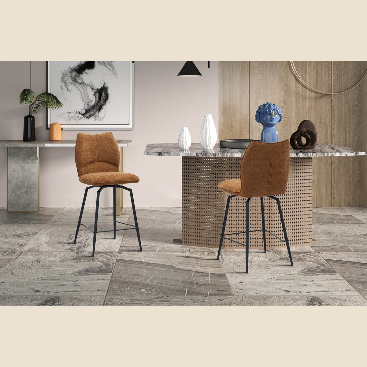 Chaise de comptoir Lara — Pivotante, tissu