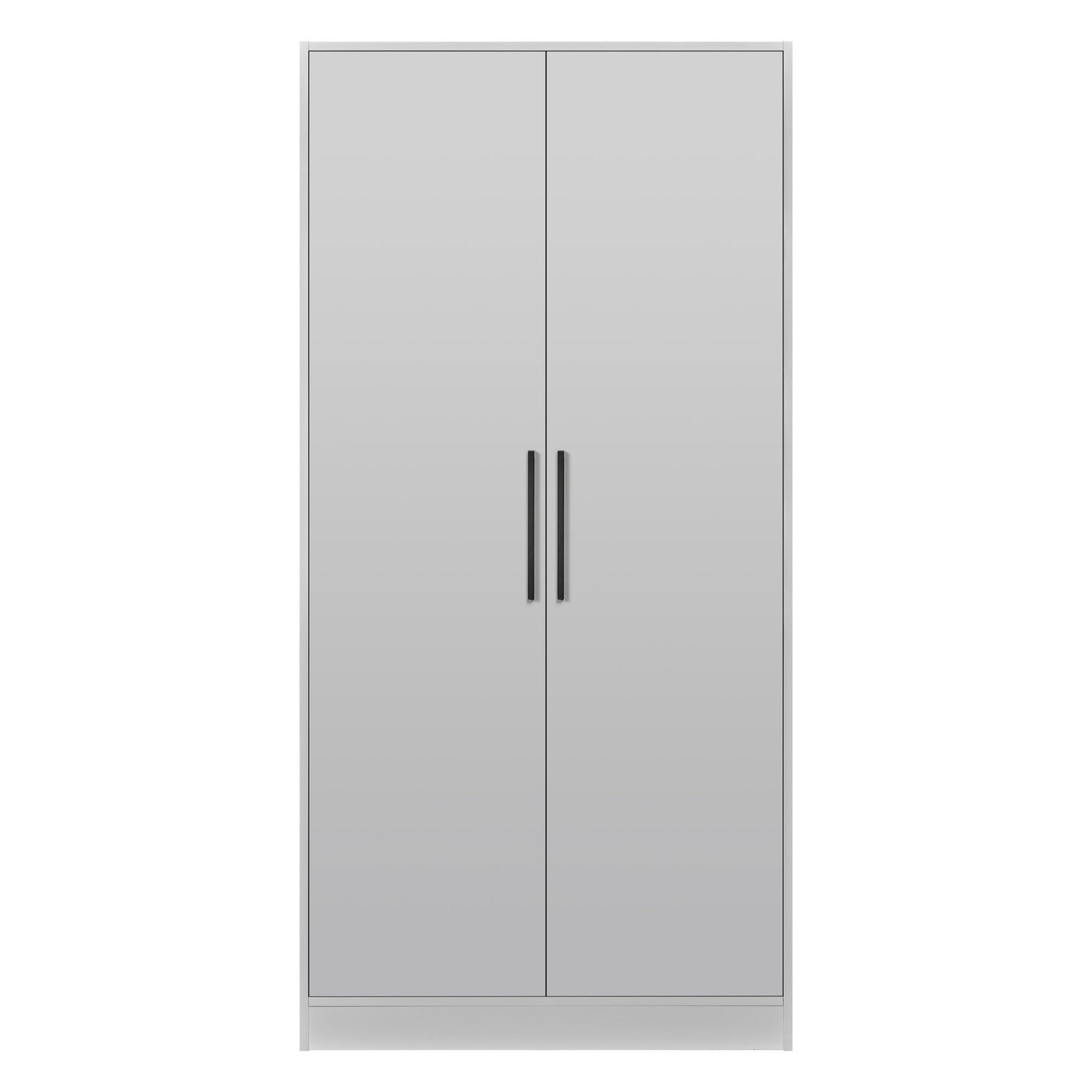  Rangement Systemix en décor papier sur panneaux de particules BLANC / ANTHRACITE, ensemble de trois modules de face avec armoire une porte, colonne à niches et tiroirs et bibliothèque ouverte 