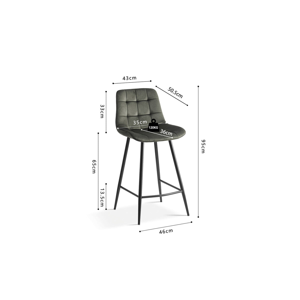 Chaise de comptoir Juta — Velours