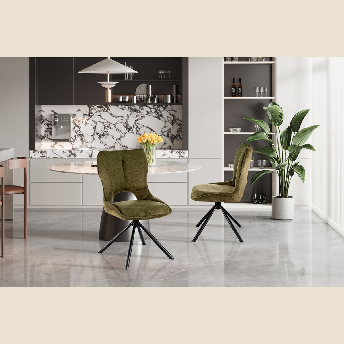 Chaise Mori — Tissu, pivotante