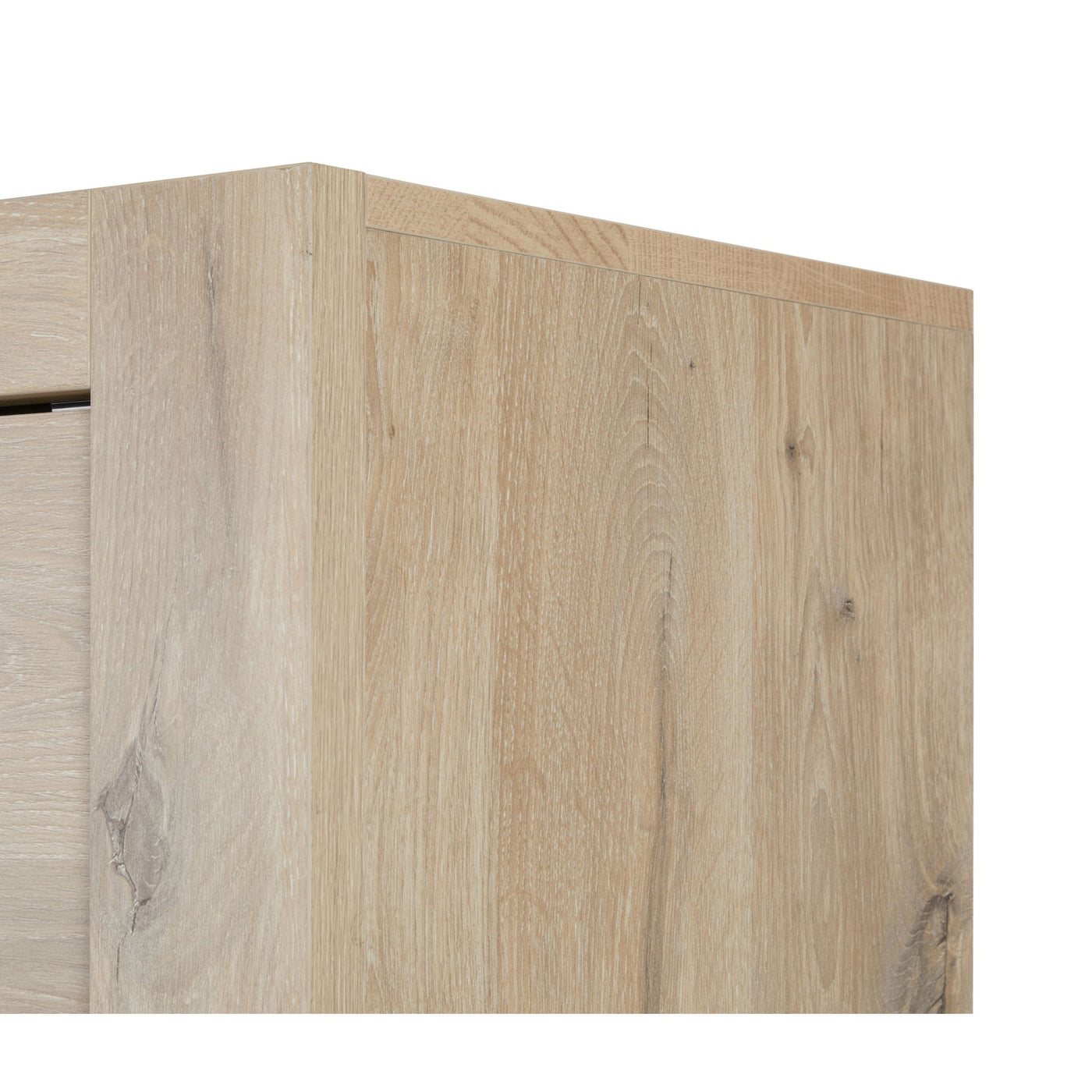 Salle à manger Sacha (Canyon Oak / Marmer / Nox), détail angle supérieur et côté en chêne