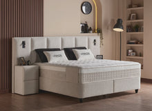 Lit Lennon — Boxspring bouclé à coffres et liseuses