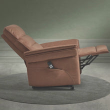 Vidéo de présentation du fauteuil relax Mandelieu en tissu cognac : relax électrique motorisé (2 moteurs + lift) en mouvement, ouverture et fermeture