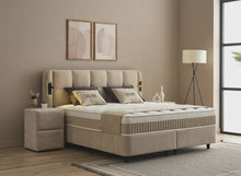 Lit Calma — Boxspring à coffres et tête de lit lumineuse
