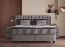 Lit Sydney Gris — Boxspring Chesterfield à coffres